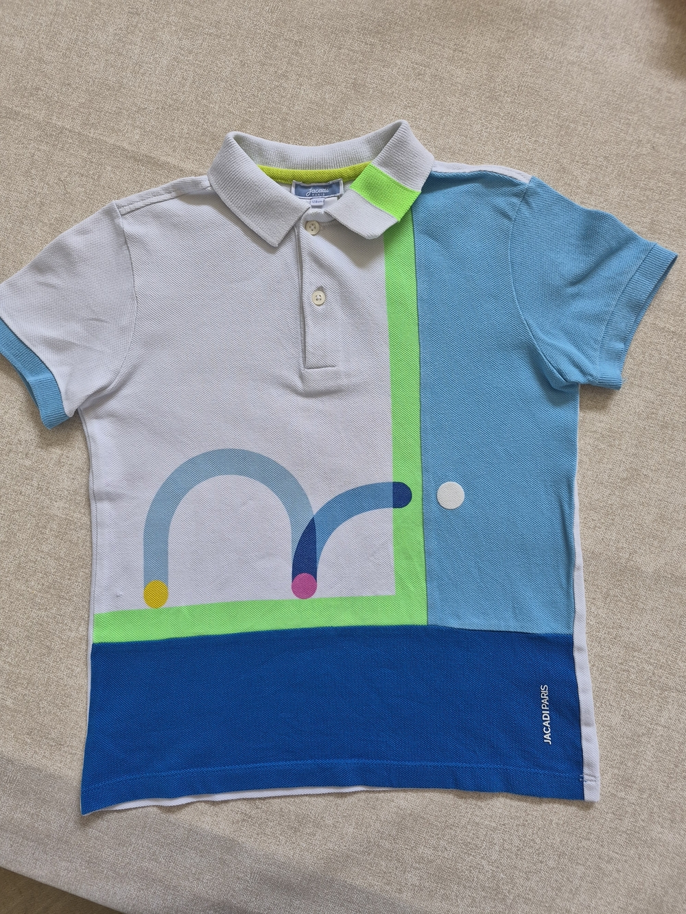 Jacadi White, Light Blue & Neon Green Boys' Colorblock Polo